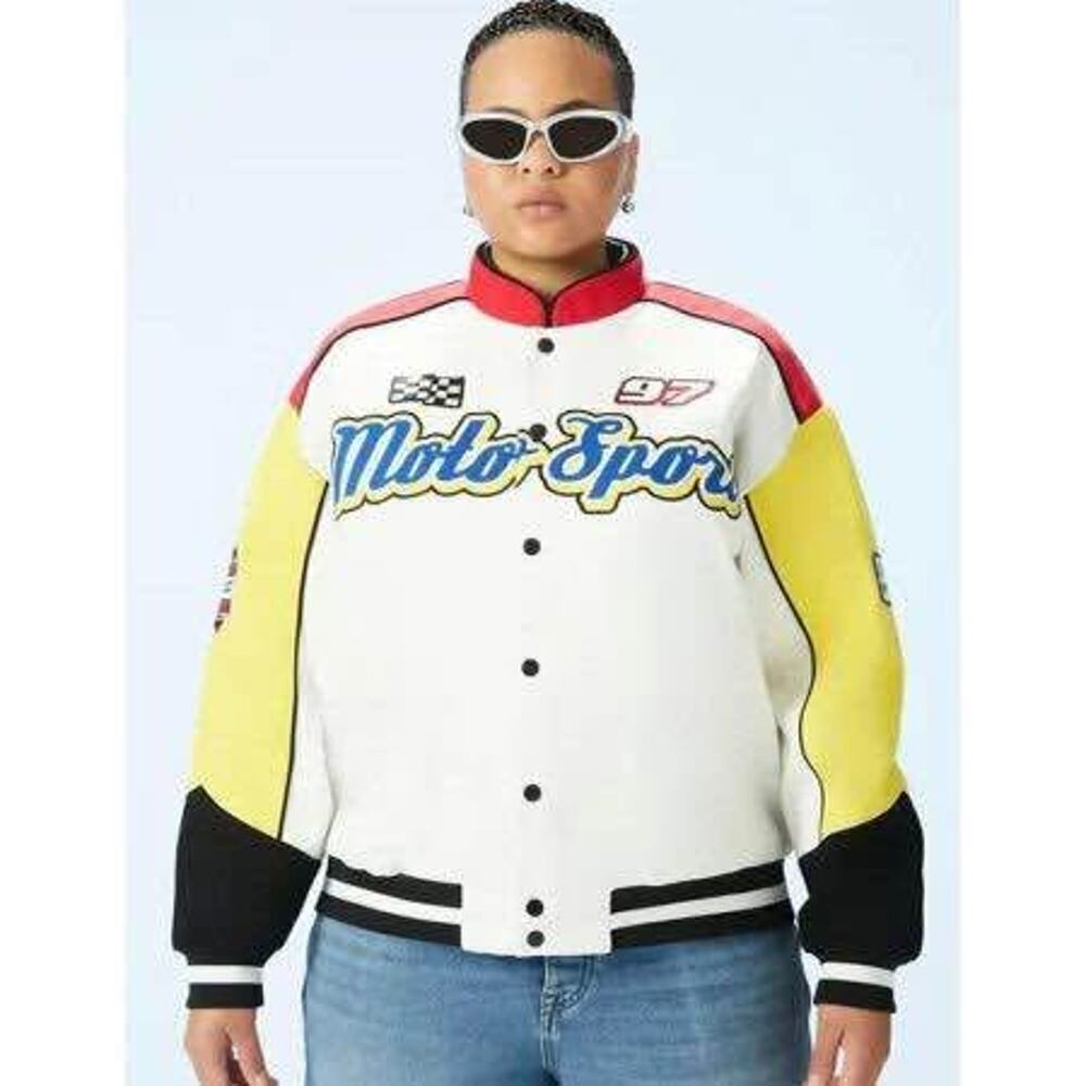 Adult Medium Moto Sport Canvas Color-block Jacket NWOT